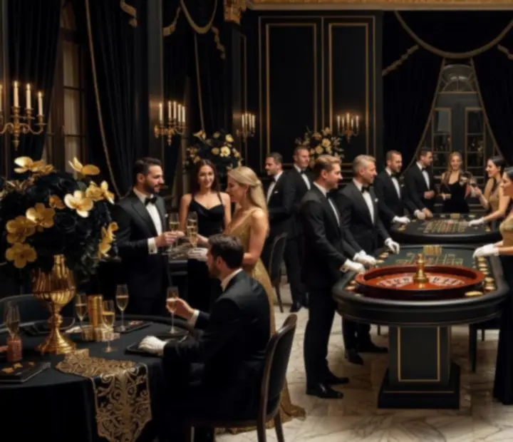 Cinematic kaszinó hangulat fényekkel és elegáns dekorációval